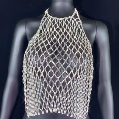 Haut court ajouré exagéré, chaîne de corps incrustée de strass brillants, chaîne de corps Sexy, bijoux de décoration, cadeaux de fête pour femmes