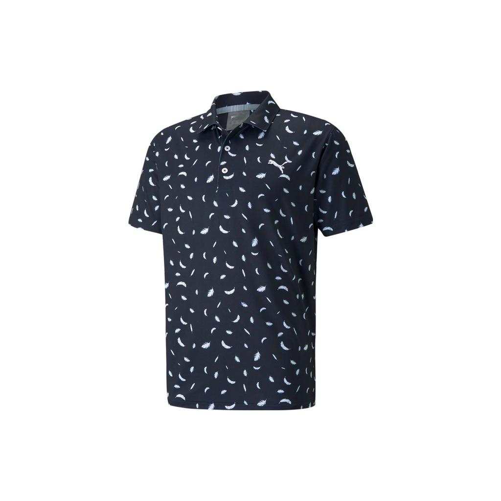 Puma Embroidered Feather Pattern All-Over Print Polo Shirt Men Tops Navy-Blue 531092-01