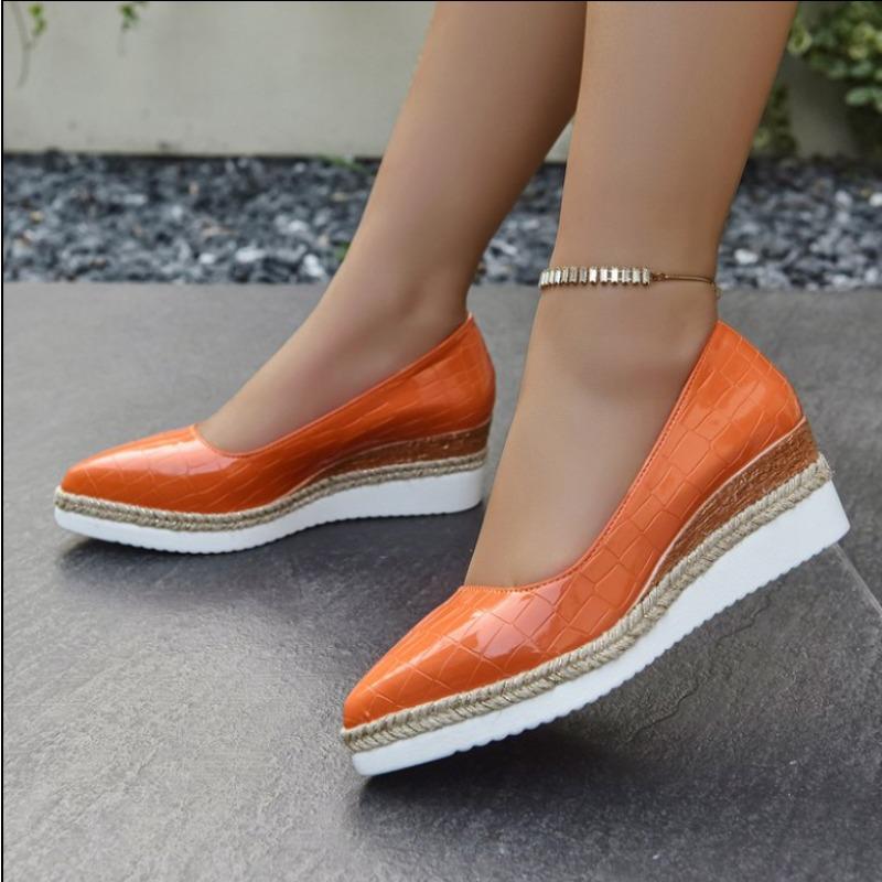

Модная Элегантная Повседневная Женская Обувь Большого Размера На Танкетке Маленький Заостренный Носок Одинарная Обувь Удобный Синтетический Материал Весна 37 оранжевый