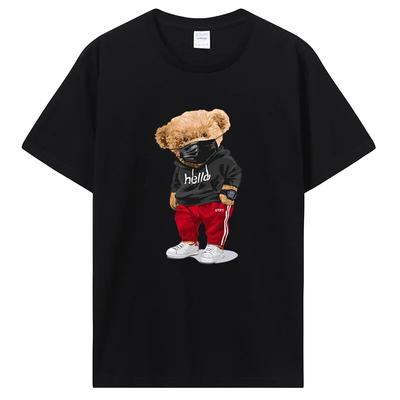 Kurzarm-T-Shirt aus Baumwolle mit Sportmaske und Bären-Print, Unisex, halbarm, Sommer, lässig, übergroß, Unisex, lustiges T-Shirt