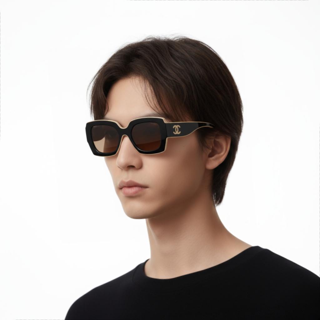 Chanel Logo Square Sunglasses Unisex sunglasses Black 6059-C534/43
