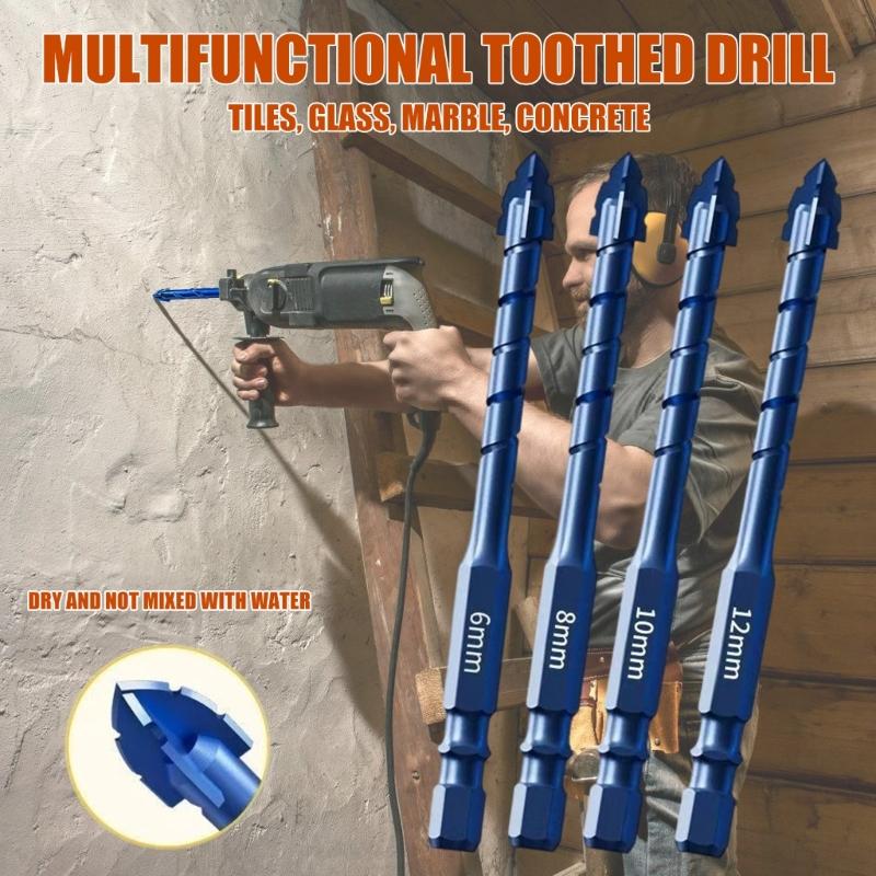 Four-Edged Serrations Drill Bit Set Drilling Tool For Glass Tile and Concrete 6-12mm Multifunction Drill Bit