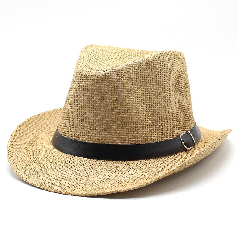 Летняя соломенная ковбойская шляпа, дышащая унисекс шляпа для улицы, шляпа в западном ковбойском стиле M（56-58cm）