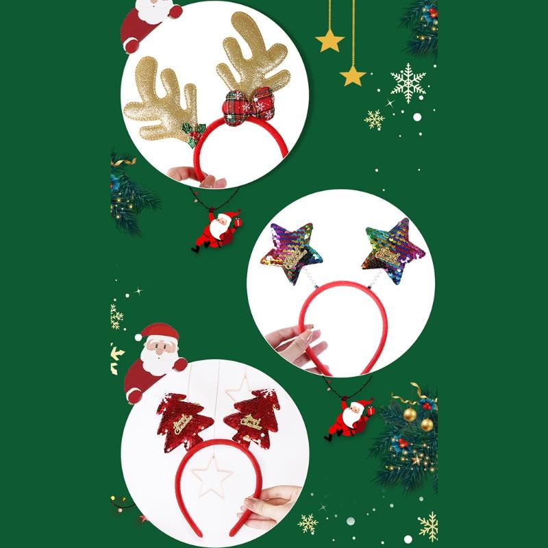 Santa Claus Headband Elk Hair Hoop Elastic Xmas Tree Headbands Christmas Photo Prop for Creative Holiday Party Headpiece