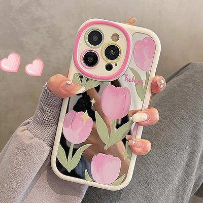 Módní růžové tulipány make-up zrcadlová písmena krásné květiny pouzdro na telefon pro iphone 14 11 12 13 Pro Max nárazuvzdorný měkký zadní kryt