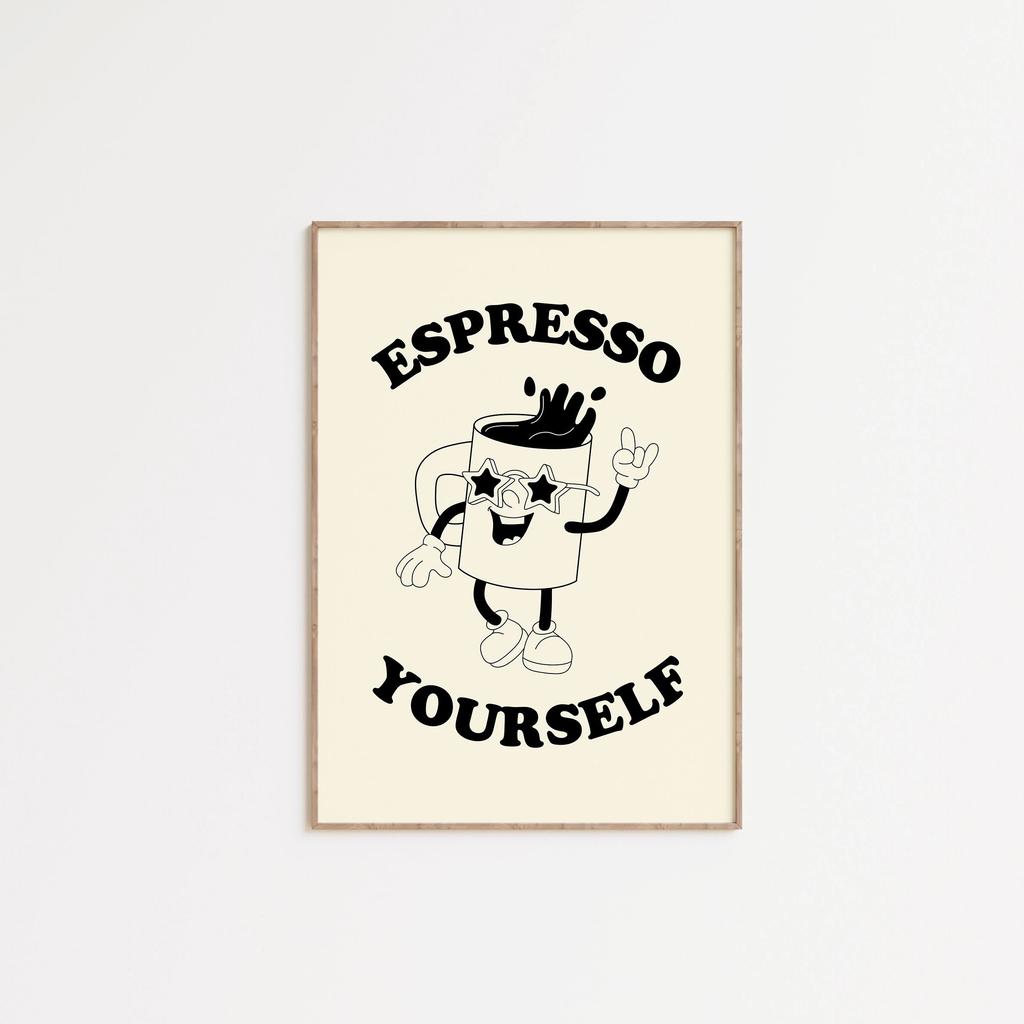 Tired and Wired Retro Coffee Canvas Print Funny Mascot Kitchen Wall Art Poster for Modern Living Room Bedroom Home Decor Gifts
