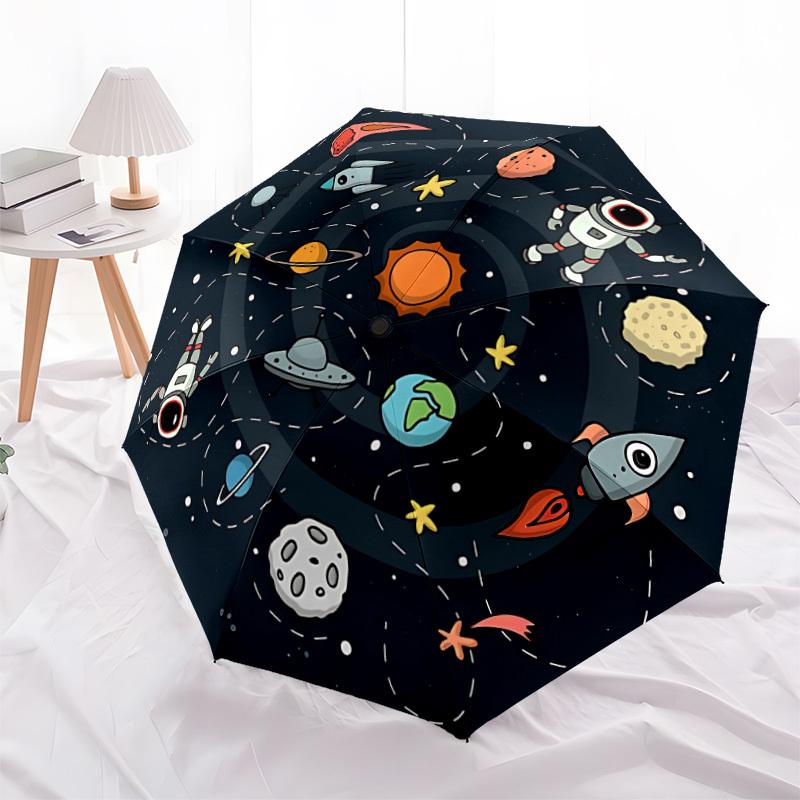 1pc Space Exploration Automatic Umbrella   Auto Open/Close Folding Umbrella with  8 Rib Frame, 3 Fold Compact Umbrella for Men & Women, 107