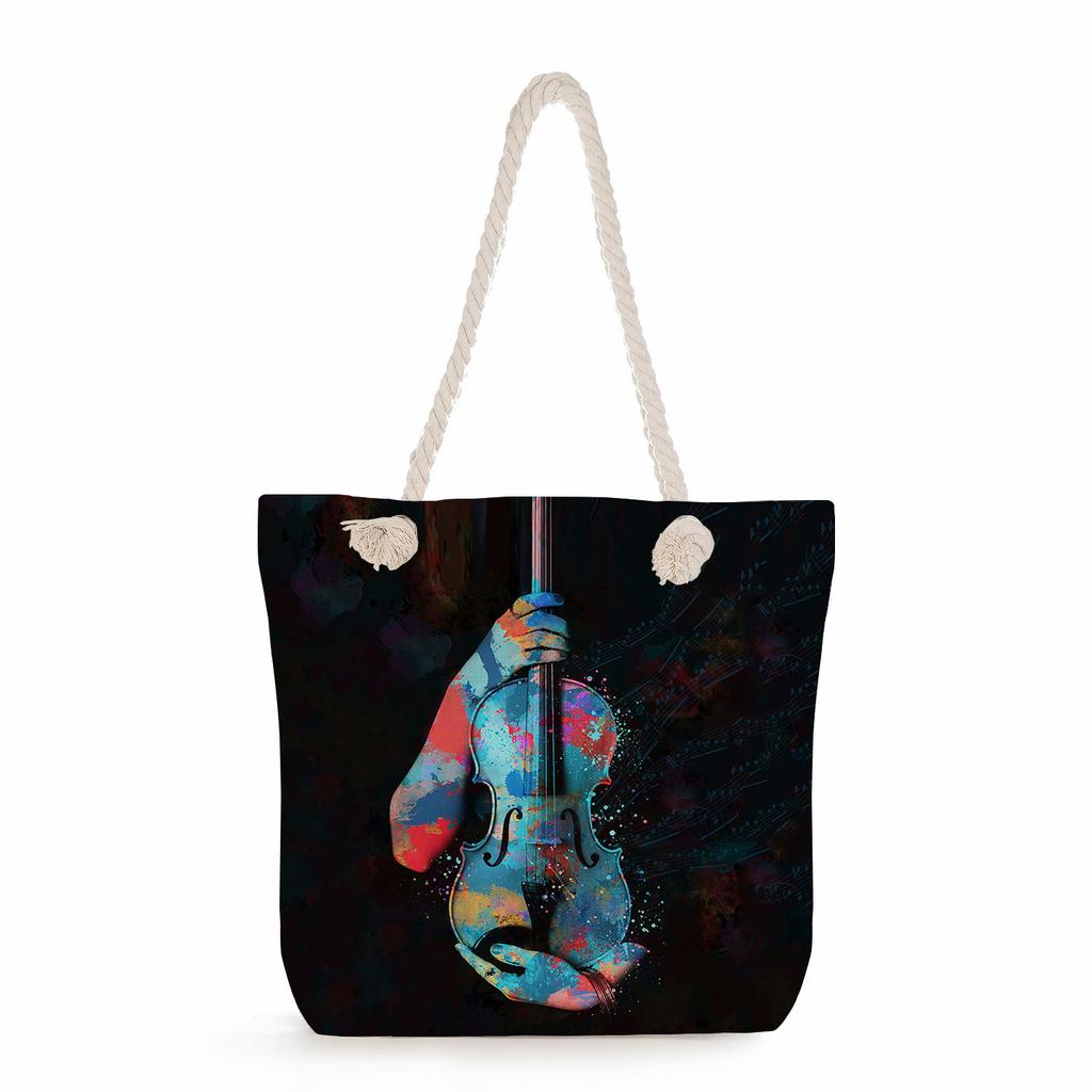 Multifunctional note Printed Thick Rope Shoulder Beach Bag Casual large capacity handbag 7611