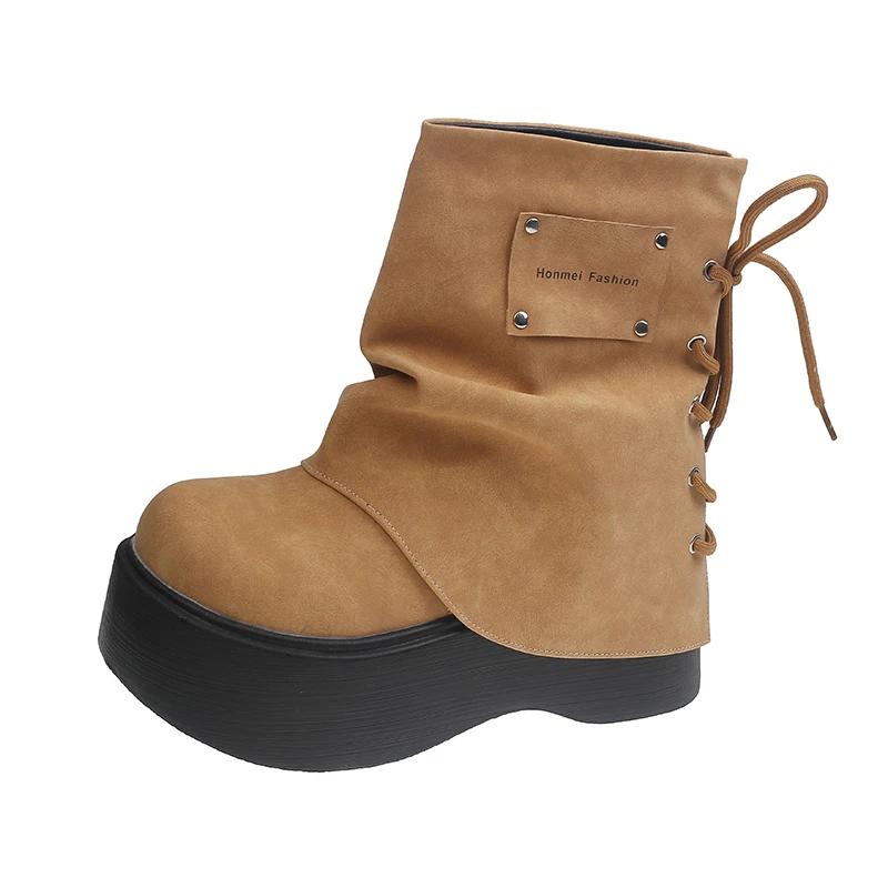 Fashion Thick Bottom Women Ankle Boots Designer Back Lace Up Platform Heel Shoes Autumn Winter Modern Short Booties