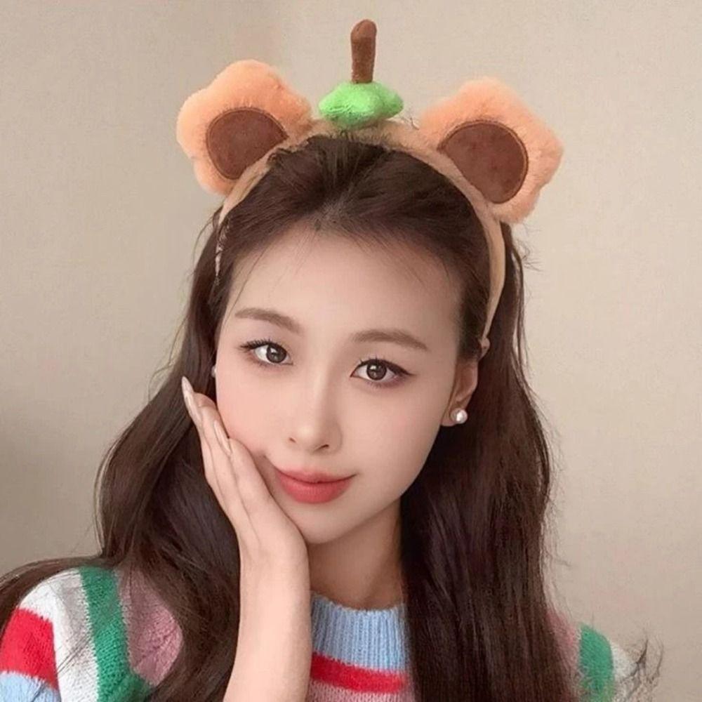 Cute Fruit Bear Ear Hair Hoop Sweet Girl Headwear Fashion Plush Hairband Hair Clip  For Women Girls