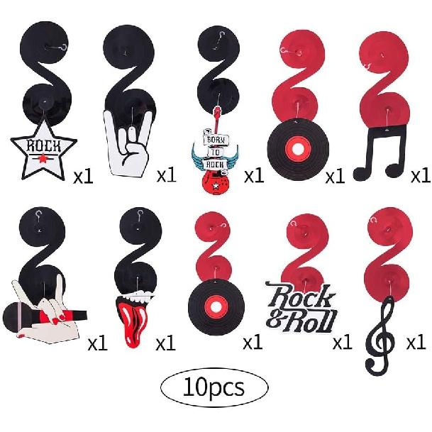 Easy Joy 10 PCS Rock and Roll Party Decorations Hanging Swirl Decorations Guitar Record Sign Rock Star Hanging Swirls Ceiling Party Decor for 50's
