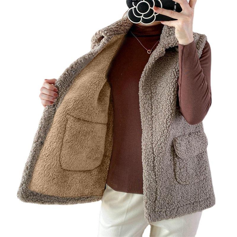 Dámské zimní teplé vesty bez rukávů, plus size kostkované teplé útulné kardigany na zip