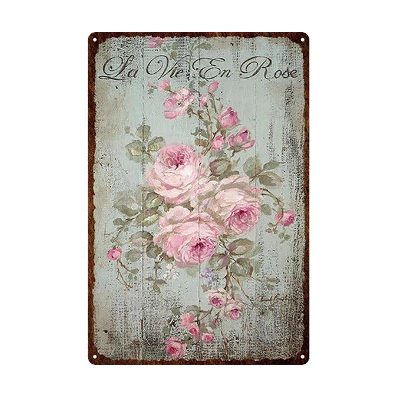 Flowers Metal Tin Sign Retro Plates Rose Peony Lavender Art Plaque Vintage Poster Garden Room Home Wall Decor Gift