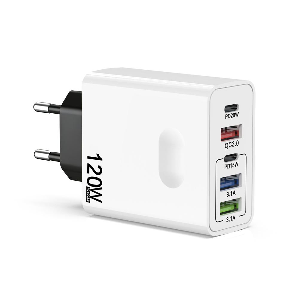 120W 5 in 1 USB C Charger Fast Charging Phone Charger Power Adapter for IPhone Samsung Xiaomi EU/US/UK Plug Quick Charge Charger
