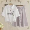 Sweet Junior High Summer Polo Shirt & High-Waist Skirt Set