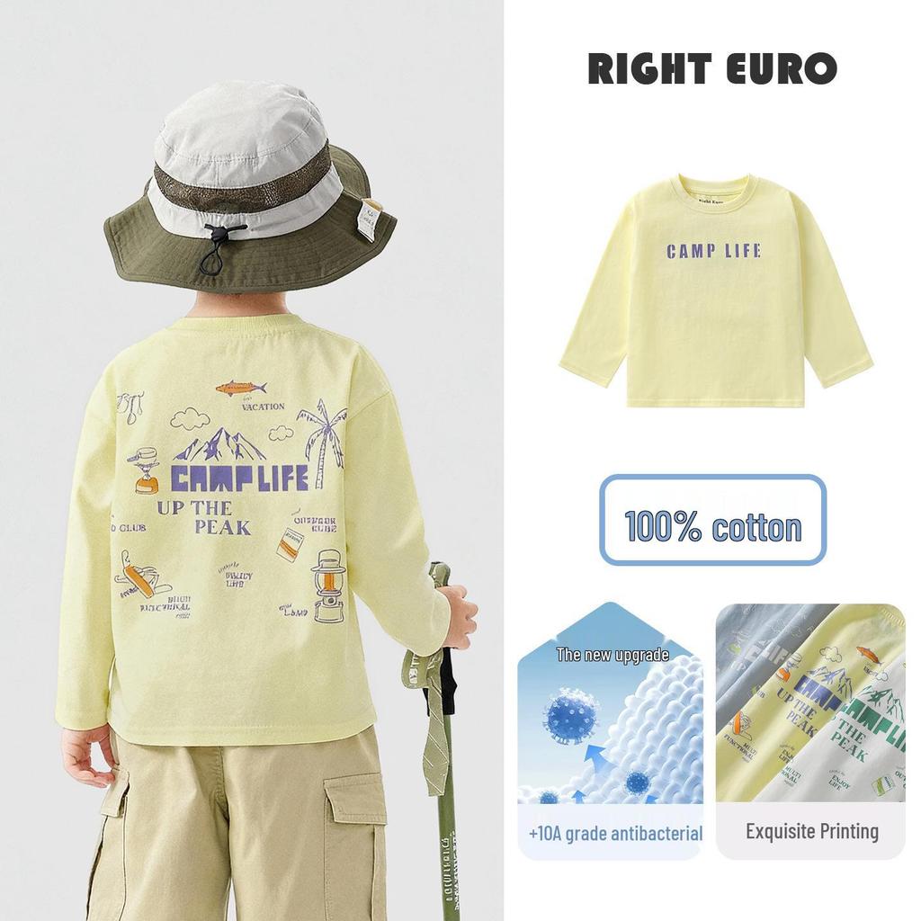 2026 Trendy Boys' Pure Cotton Long-Sleeve T-Shirt for Spring and Fall