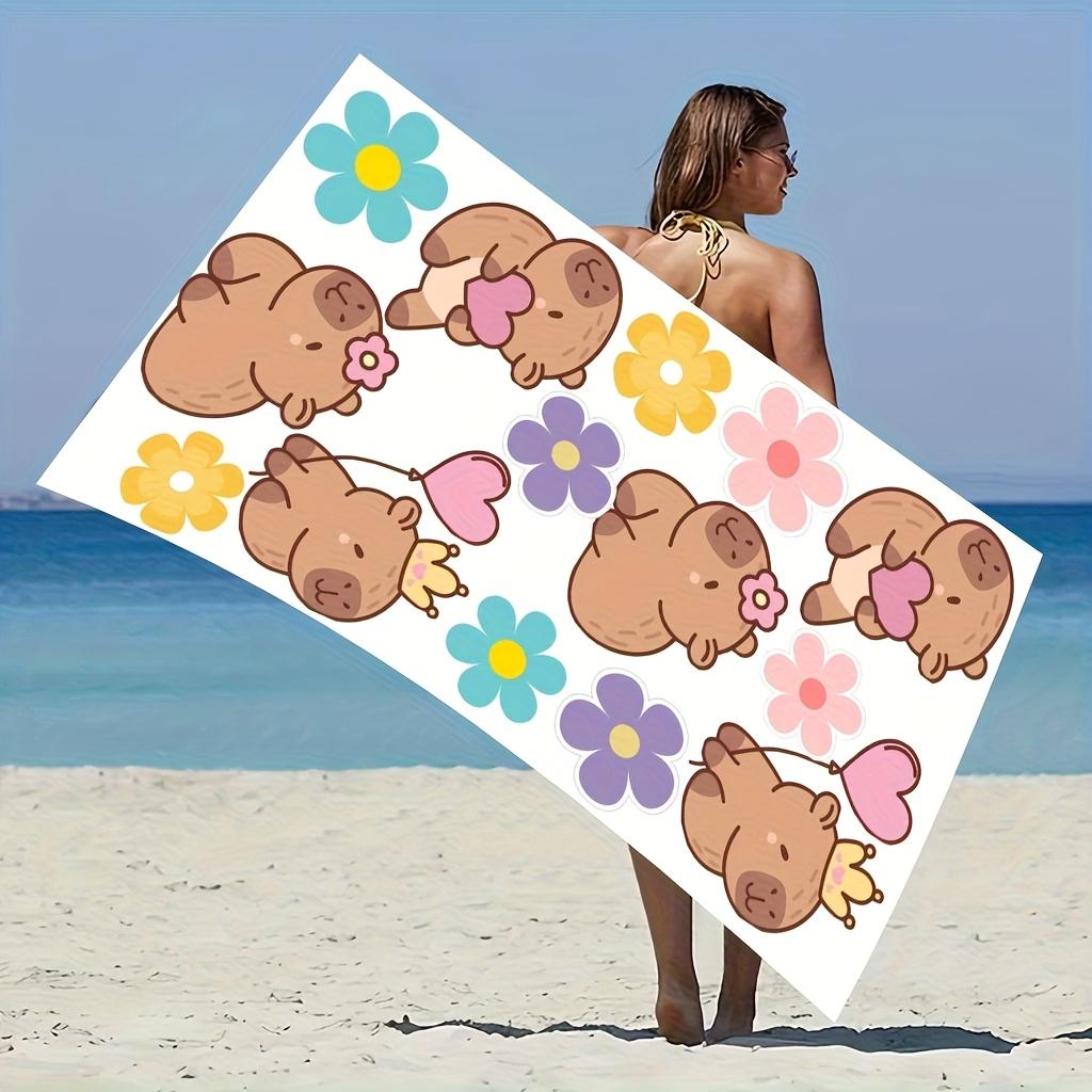 1pc Cute capybara pattern beach towel, made of polyester, machine washable, suitable for bathroom and pool use.