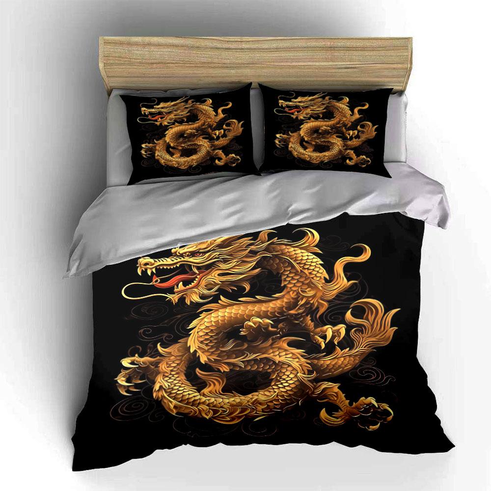 Golden Dragon Decor Set– Decorative Art Soft Comfortable Duvet Cover Bedding Set Included 1*Duvet Cover & 2*Pillowcases,Gift