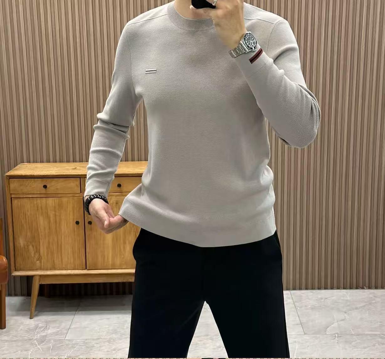 Men s Winter Casual Round Neck Solid Color Knit Sweater L