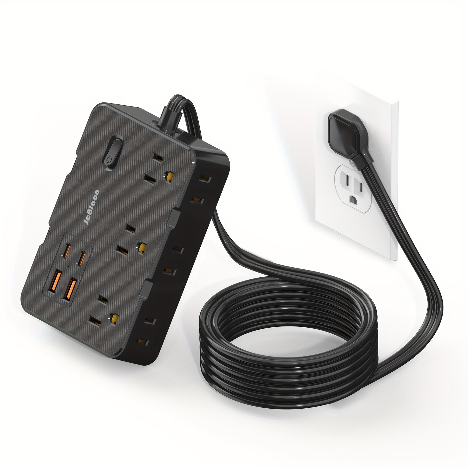

Ultra Thin Flat Plug Extension Cord with 4 USB Ports(2 USB C), 5ft Surge Protector Power Strip, 6 Widely Outlets Extender US Plug чорний