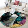 Flower Black and White Cat,Round Area Rug,Carpet Rug for Living Room Bedroom Sofa Playroom Decor,Non-slip Floor Mat