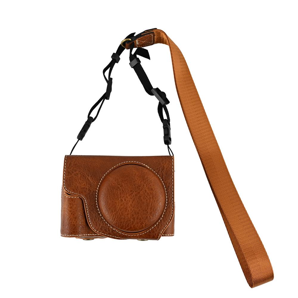 Litchi Pattern PU Leather Camera Bag Case For Canon PowerShot V1 Full Body Cover With Shoulder Strap