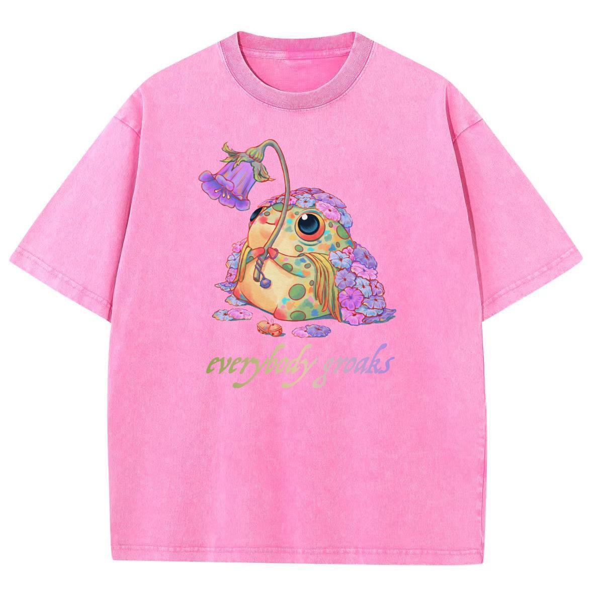 

Красочная футболка женская с принтом горячего тиснения лягушки, из выстиранного денима, оверсайз, парная, с коротким рукавом, унисекс, футболки высокого качества, милая L