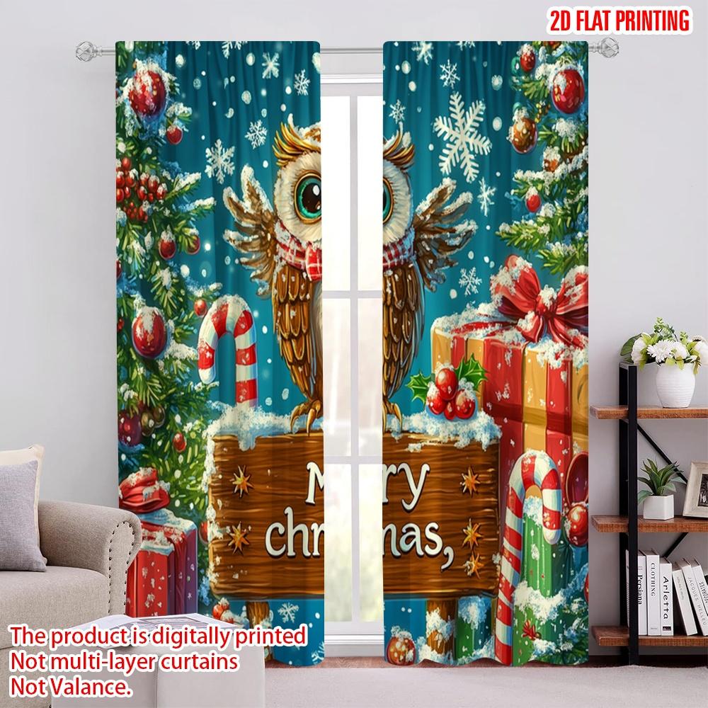 

2pcs,2D plane printing Popular Curtain Panels Christmas Cute Owl Gifts (4) 100% Polyester (without rod) Holiday for Bedroom, 52.50 × 116.00 cm 2 pcs