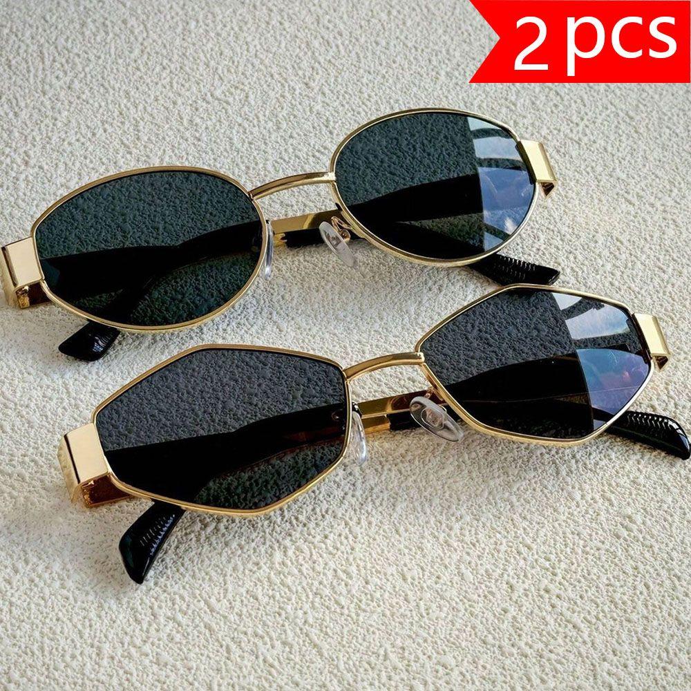 2 pcs, fashionable vintage glasses, discount combination set, polygon frame glasses, trendy glasses, handsome and strong glasse чёрный