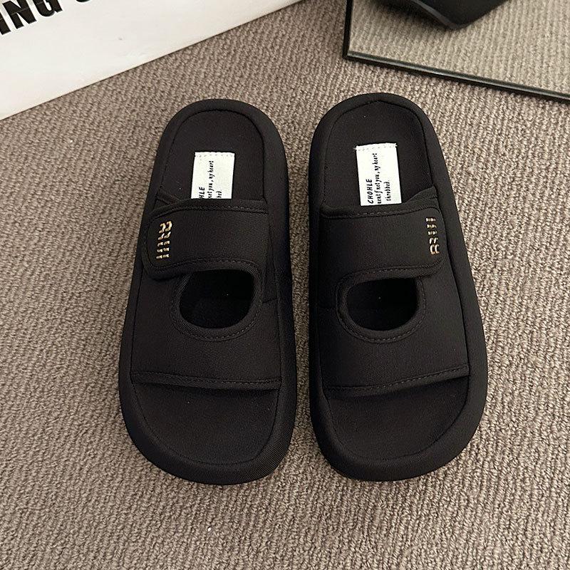 Thick-soled Velcro Cool Slippers for Women's Summer Outer Wear 2025 New Height-increasing Comfortable and Thin One-word Casual Slippers