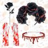 4-Piece Set Halloween Party Costume Rose Flower Headband Novelty Horror Necklace Gloves  for Women