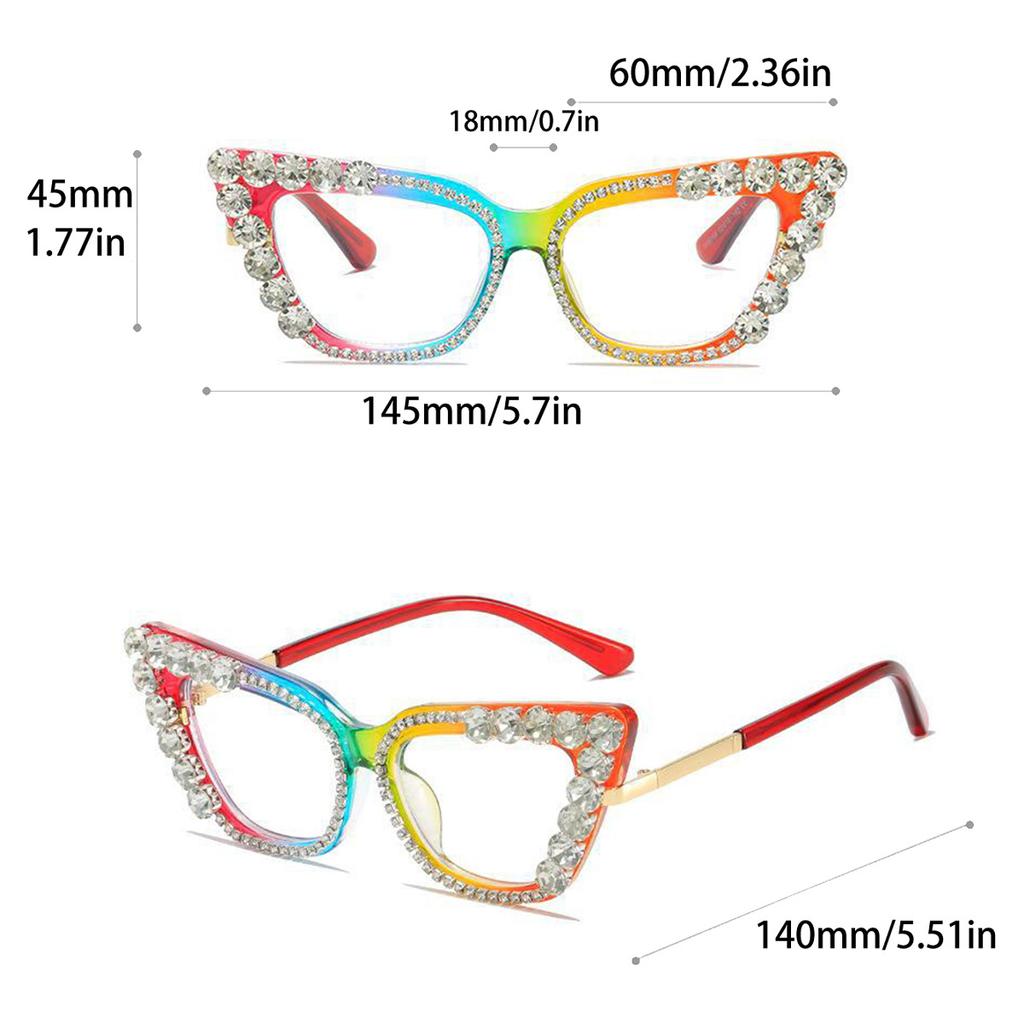 Diamond Decoration Cat Eye Glasses for Women Fashion Blue Light Blocking Computer Gaming Eye Protection Classic Plain Glasses