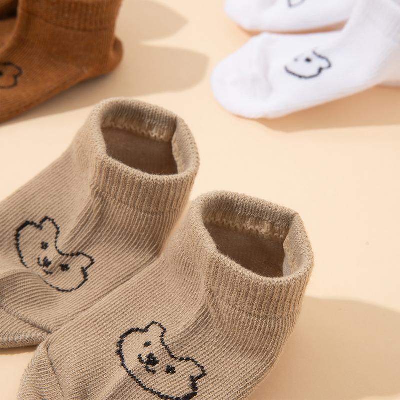 5 Pairs of Baby Socks, Cute Bear-pattern Elastic Ankle Socks, Neutral Baby Socks, Soft and Suitable for Newborns