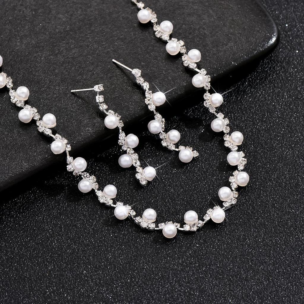 2025 Korean Fashion Wedding Jewelry: Silver Rhinestone Necklace, Earrings, Bracelet & Ring Set