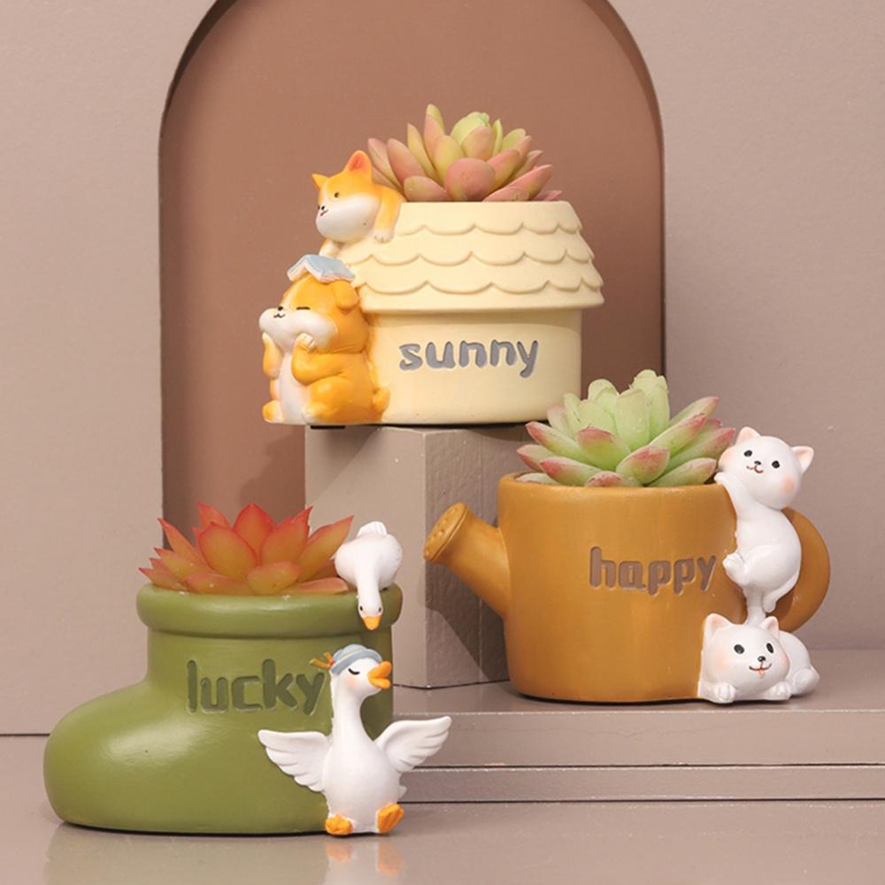 Cartoon Animal Shaped Planter Garden Decorative Small Flower Pot Succulent Planter Pots Resin Container Home Table Decoration