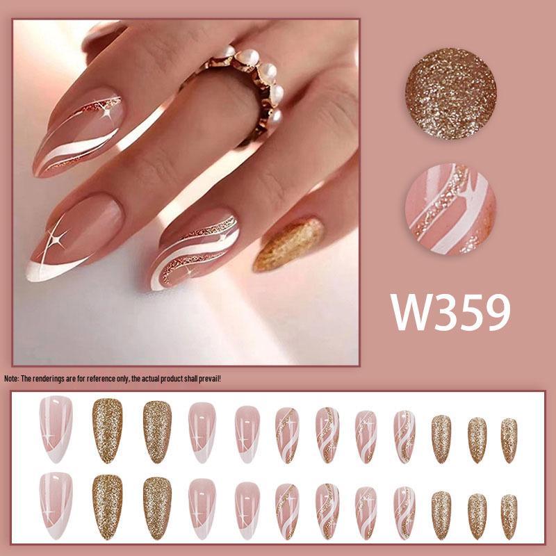 

Милые и стильные миндалевидные ногти: Глиттерные накладные ногти «Французская волна»