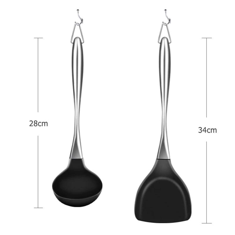 Non-Stick Silicone Cooking Spatula Turner Large Soup Spoon Ladle Stainless Steel Handle Serving Spoon Kitchen Cooking Utensils
