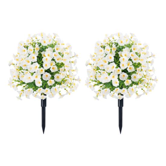 Artificial Morning Glory Ball 22" All-Weather Fake Topiary Ball with Ground Spike Faux Greenery Bushes Plants for Outdoor Garden Indoor Decor