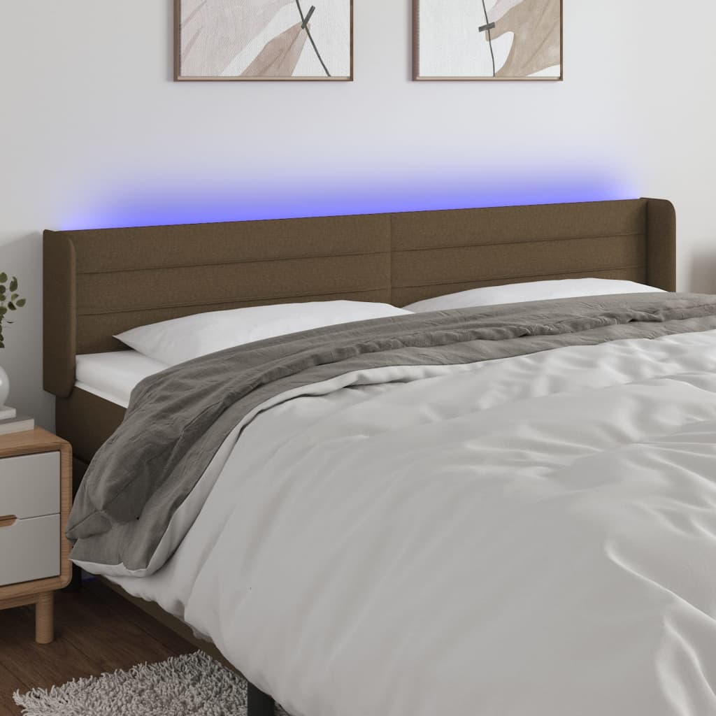 Vidaxl Zagłówek Do Łóżka Z Led, Ciemnobrązowy, 183X16X78/88Cm, Tkanina