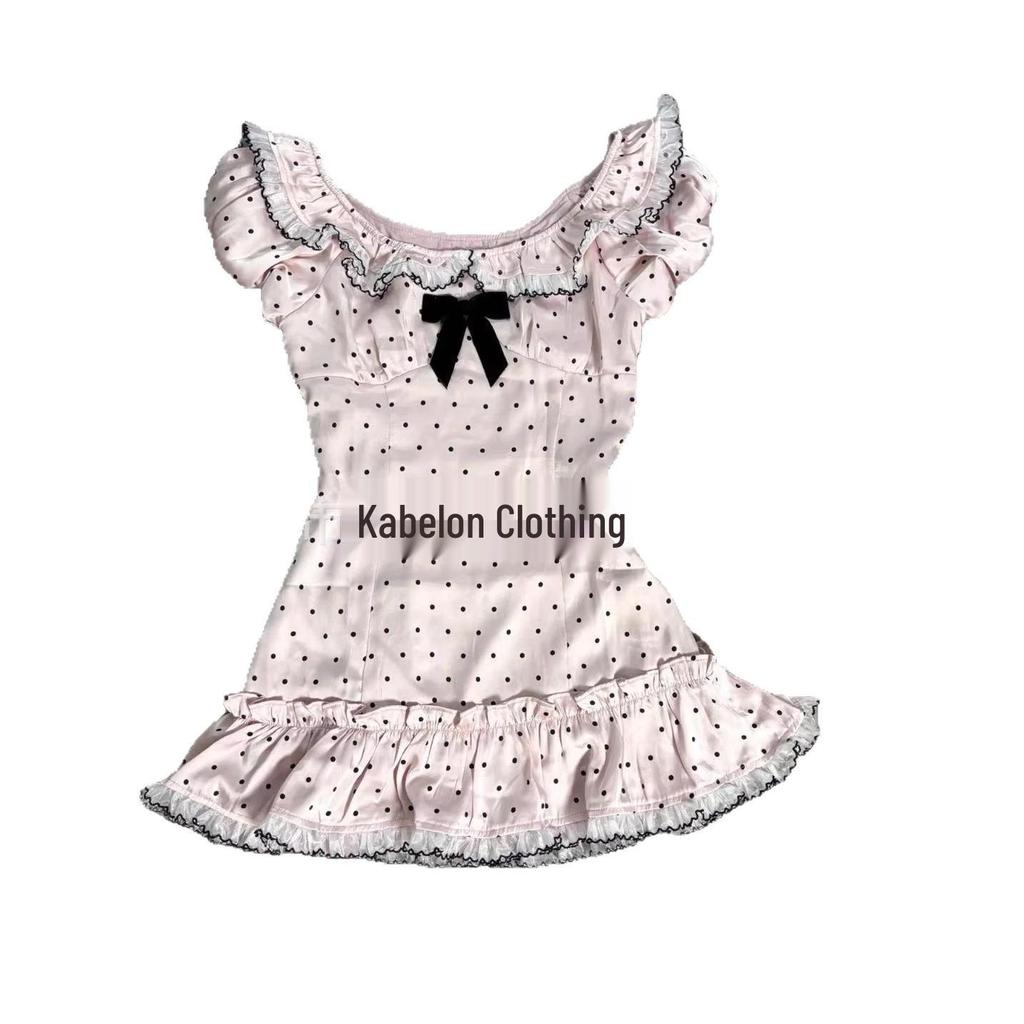 Sweet Girl Pink Polka Dot Ruffle Bow Slimming Date T-Shirt - Women's Short Sleeve Top
