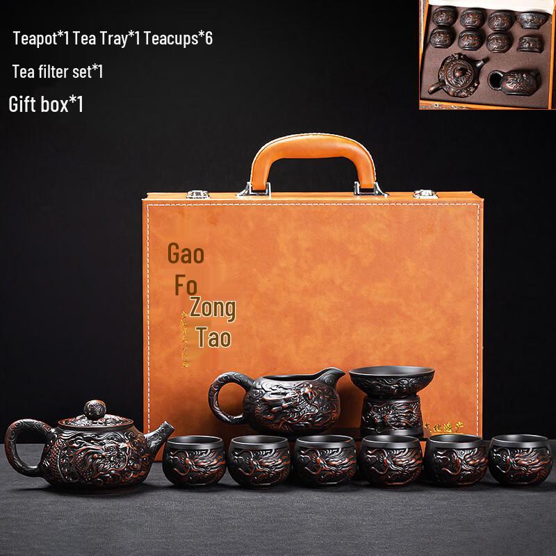 Zichun Purple Clay Double Dragon Gaiwan Tea Set