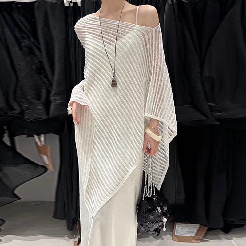 Summer New Hollow Knitted Bat Sleeve Cape Sun Protection Blouse For Women