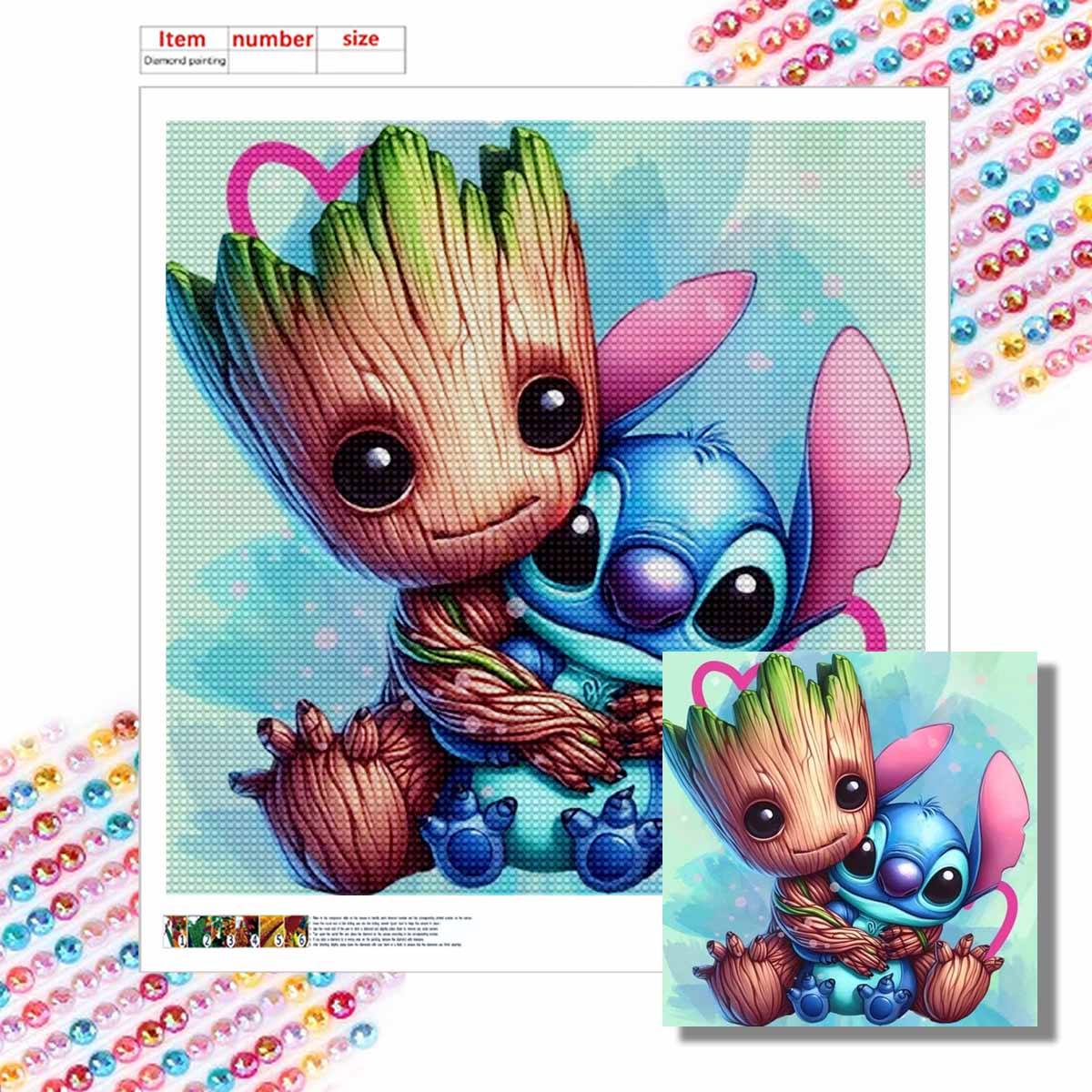 

5D DIY Diamond Painting Decorative Groot and Stitch Full Round Drill Scenery Diamond Embroidery Cross Stitch Kits Home Decor Gift Round 20x20cm