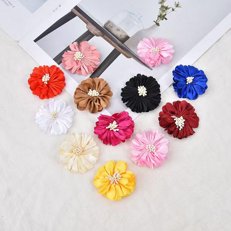 Retro Hong Kong Style Satin Flower Fabric Hair Accessories - Handmade Hair Ties, Headbands, Clips, and Earrings.