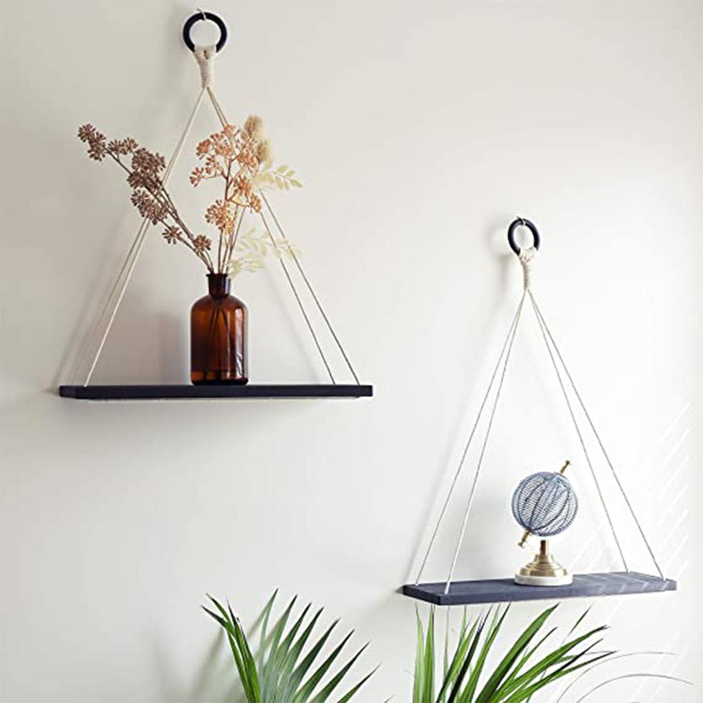 Hanging Shelves for Wall - 1PC Boho Shelf Decor - Macrame Hanging Shelf for Plants - Floating, Rope Bookshelves
