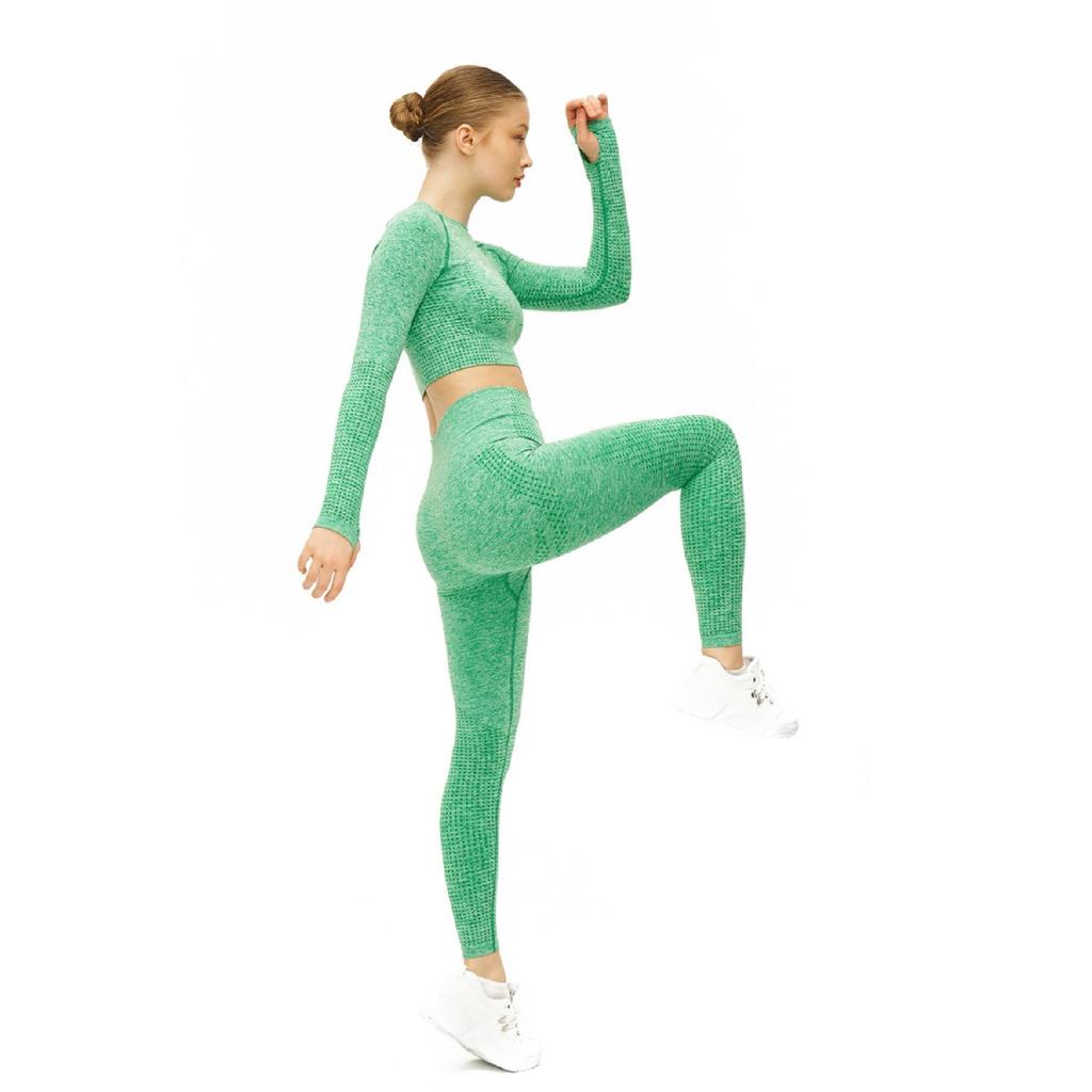 Seamless High Waist / Seamles Gathering Bottom Top Set Leggings And Long Sleeve Bustier S-1905