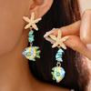 Colorful Ceramic Fish Drop Earrings for Women Starfish Stone Beaded Cartoon Beach Style Summer Jewelry Accessories