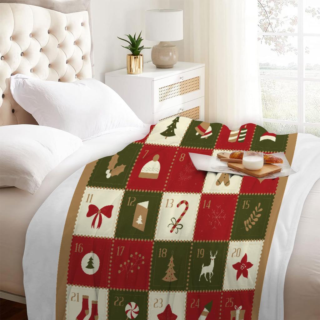 1pc Blanket Calendar Christmas Tree Star Print Smooth Flannel Blanket for Home Living Room Bedroom Decor New Year Christmas Gift