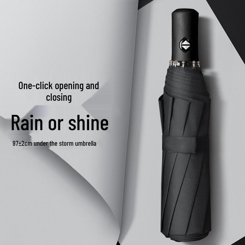 Men's Large Windproof Folding Umbrella: Reinforced, Sturdy, Dual-Use for Sun & Rain