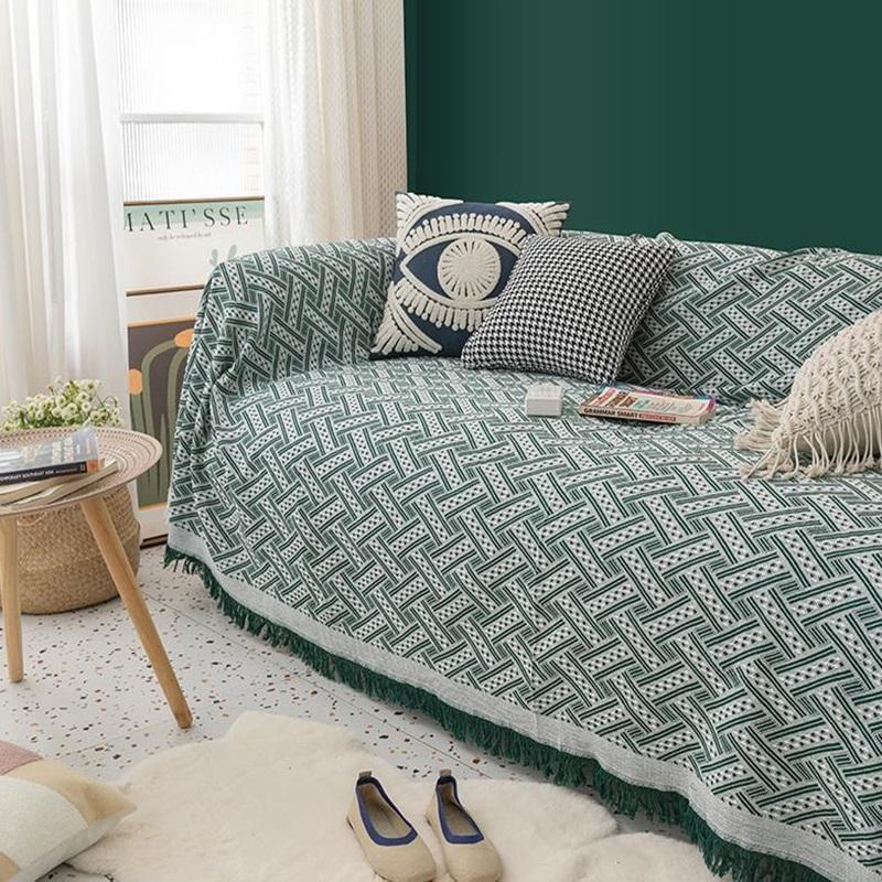 Solid Color Cotton Thread Blanket Simple Cushion Ins Wind Sofa Cover Double-Sided Available Four Seasons Fashion Lunch Blanket